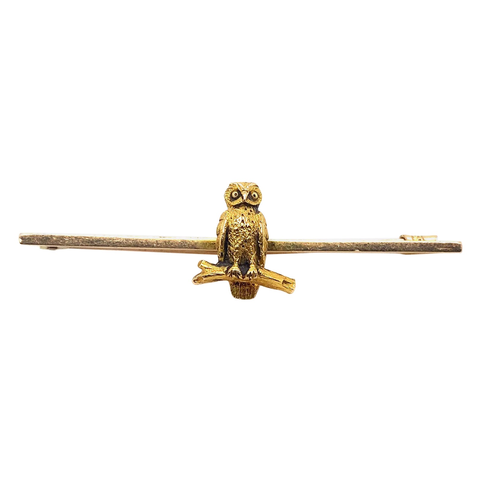 Victorian 15 Karat Yellow Gold Owl Brooch