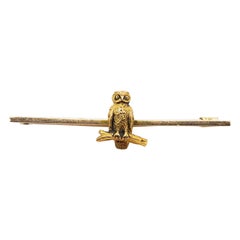 Antique Victorian 15 Karat Yellow Gold Owl Brooch