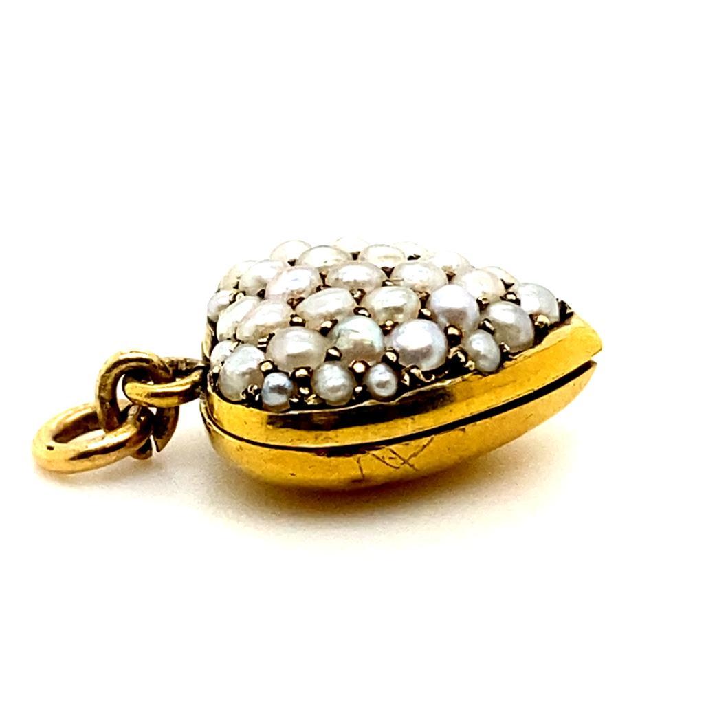 Bead Victorian 15 Karat Yellow Gold Seed Pearl Heart Locket Pendant