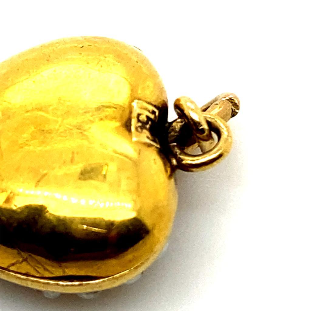 Victorian 15 Karat Yellow Gold Seed Pearl Heart Locket Pendant 4