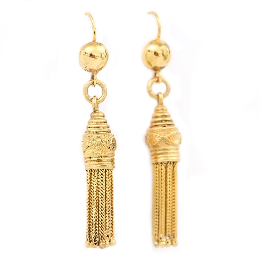 Victorian 15 Karat Yellow Gold Tassel Drop Earrings, circa 1860 In Good Condition In Lancashire, Oldham