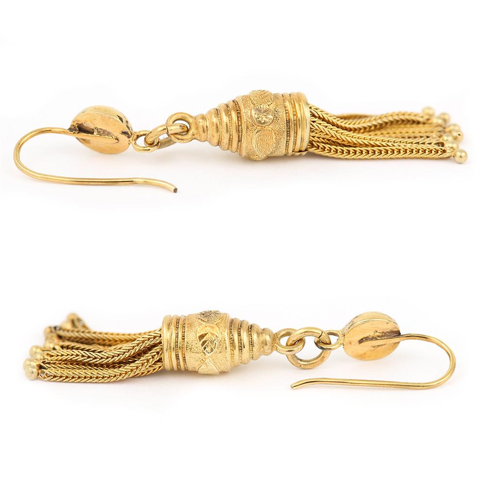 Victorian 15 Karat Yellow Gold Tassel Drop Earrings, circa 1860 2