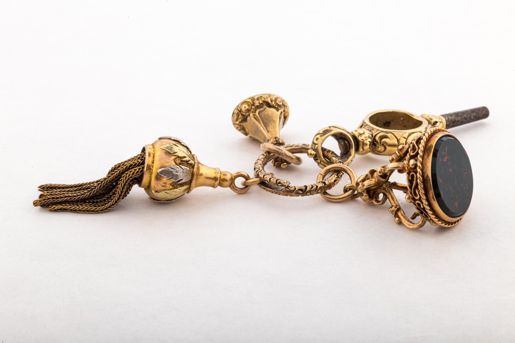 George V Victorian 15 Kt Gold Fob Collection on Split Ring For Sale