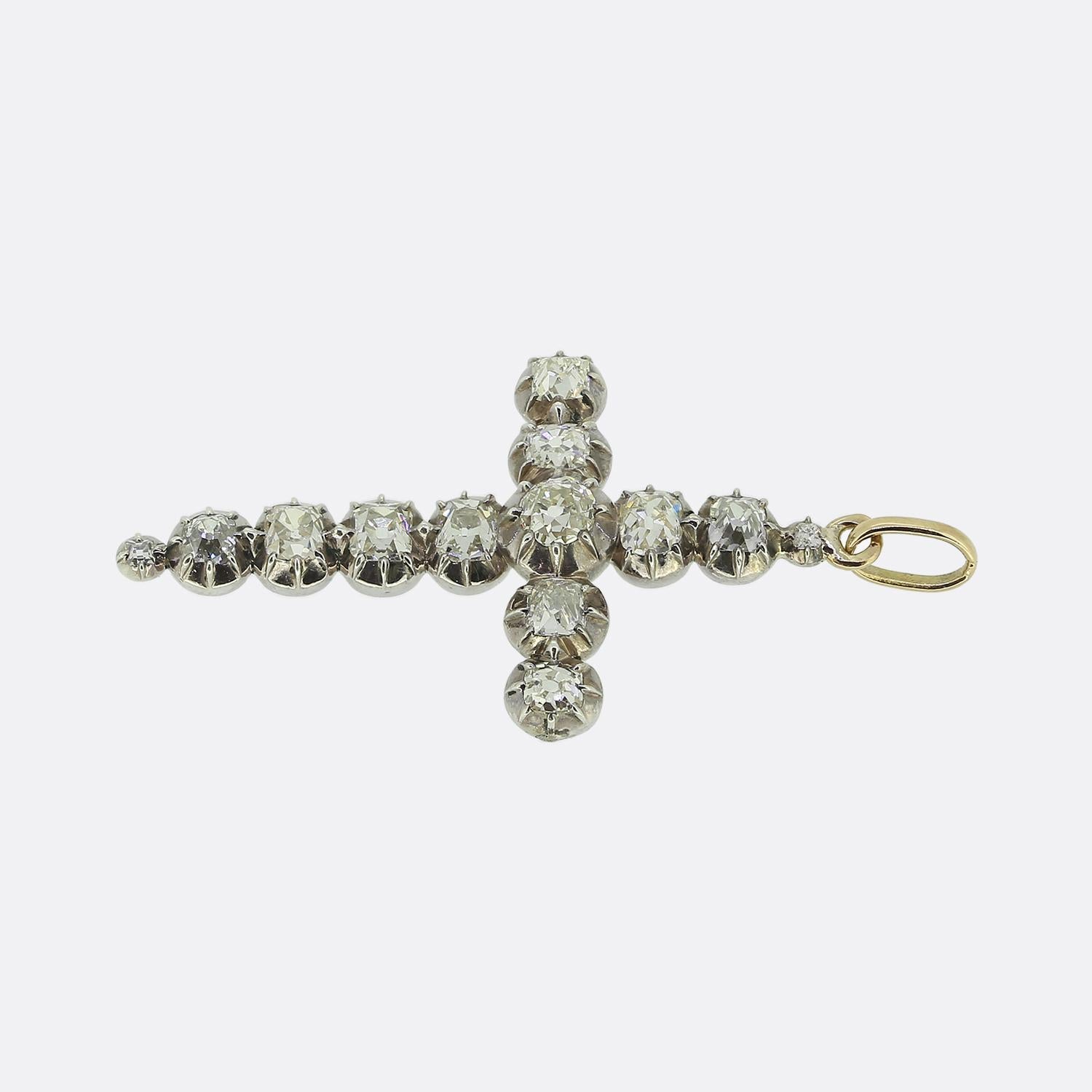 Victorien Pendentif croix victorienne en diamant de 1,50 carat en vente