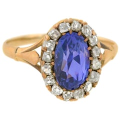 Antique Victorian 1.50 Carat Natural Color Changing Sapphire Diamond Cluster Ring