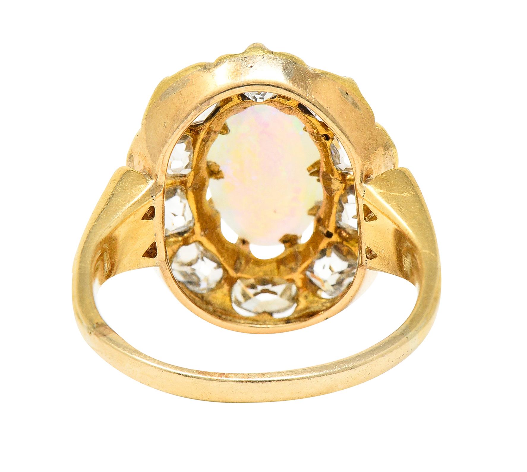 Oval Cut Victorian 1.50 Carats Old Mine Cut Diamond Opal 14 Karat Gold Antique Ring