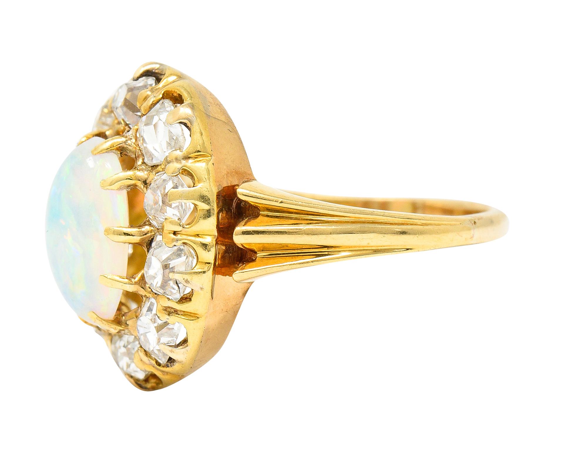 Women's or Men's Victorian 1.50 Carats Old Mine Cut Diamond Opal 14 Karat Gold Antique Ring