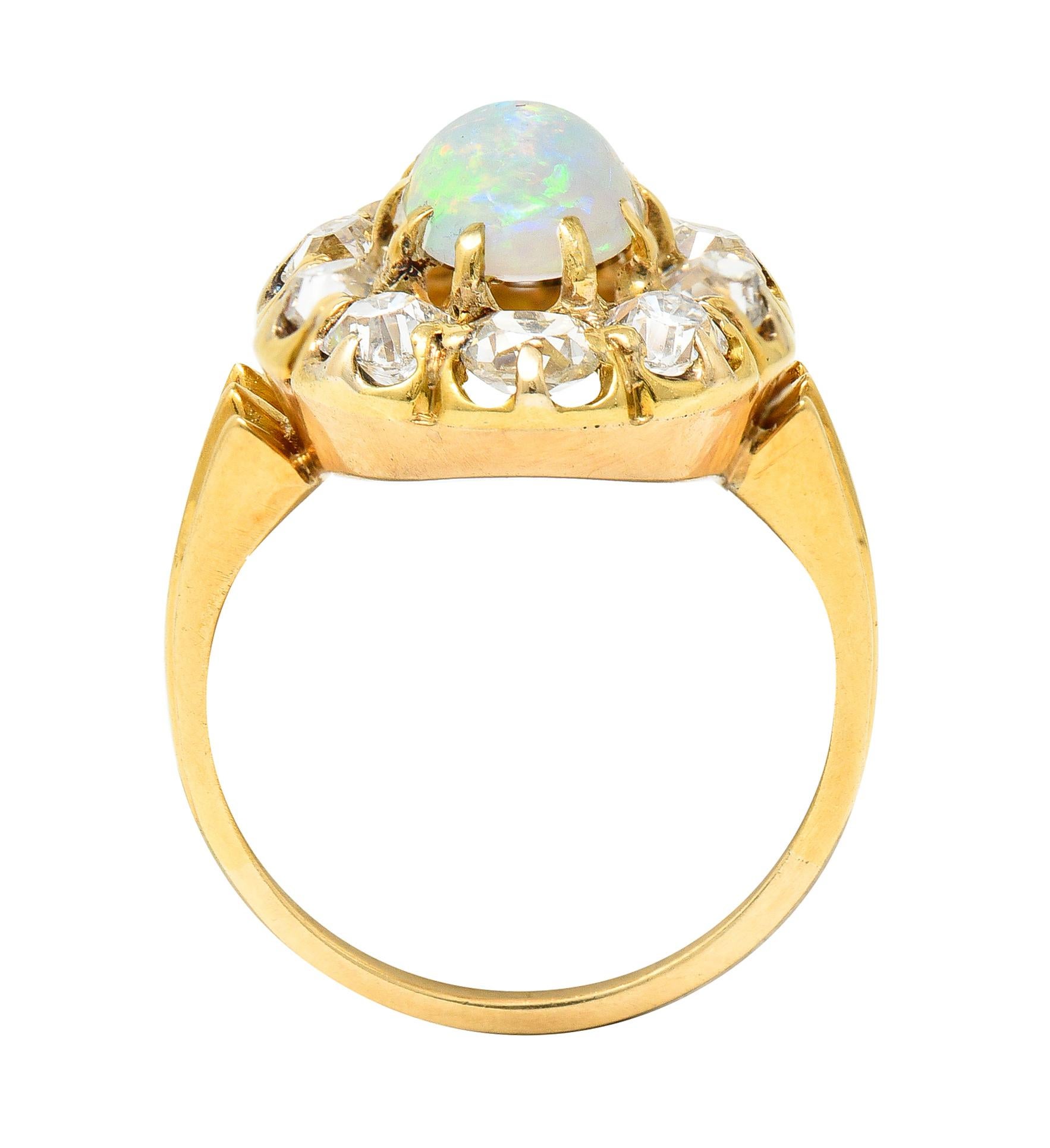Victorian 1.50 Carats Old Mine Cut Diamond Opal 14 Karat Gold Antique Ring 3