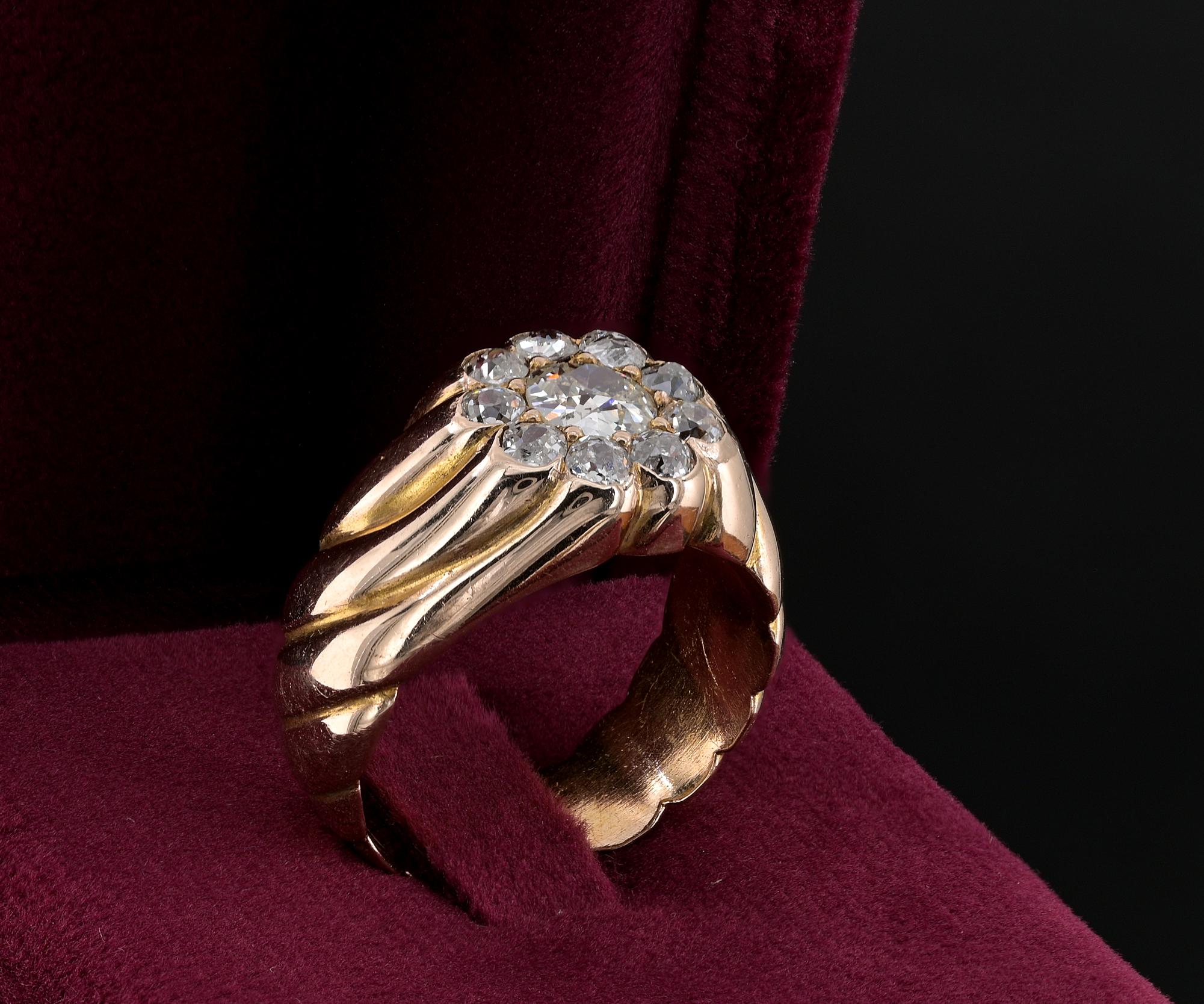 viktorianische 1.50 Karat. Diamant Twisted 18 Kt Ring (Alteuropäischer Schliff) im Angebot