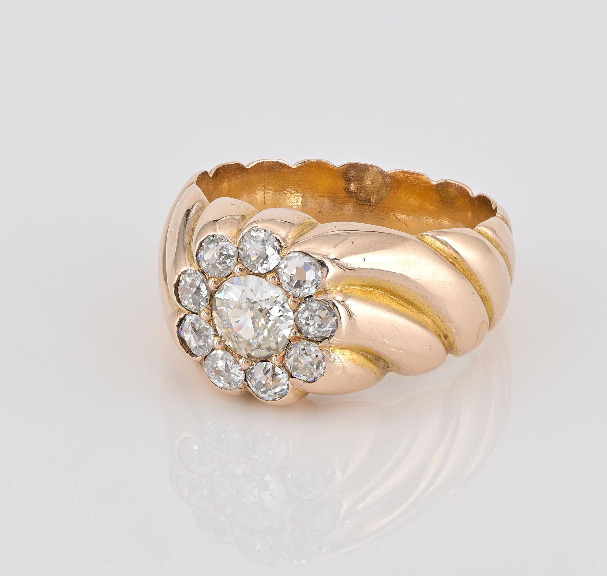 Victorian 1.50 Ct. Diamond Twisted 18 Kt Ring In Good Condition For Sale In Napoli, IT