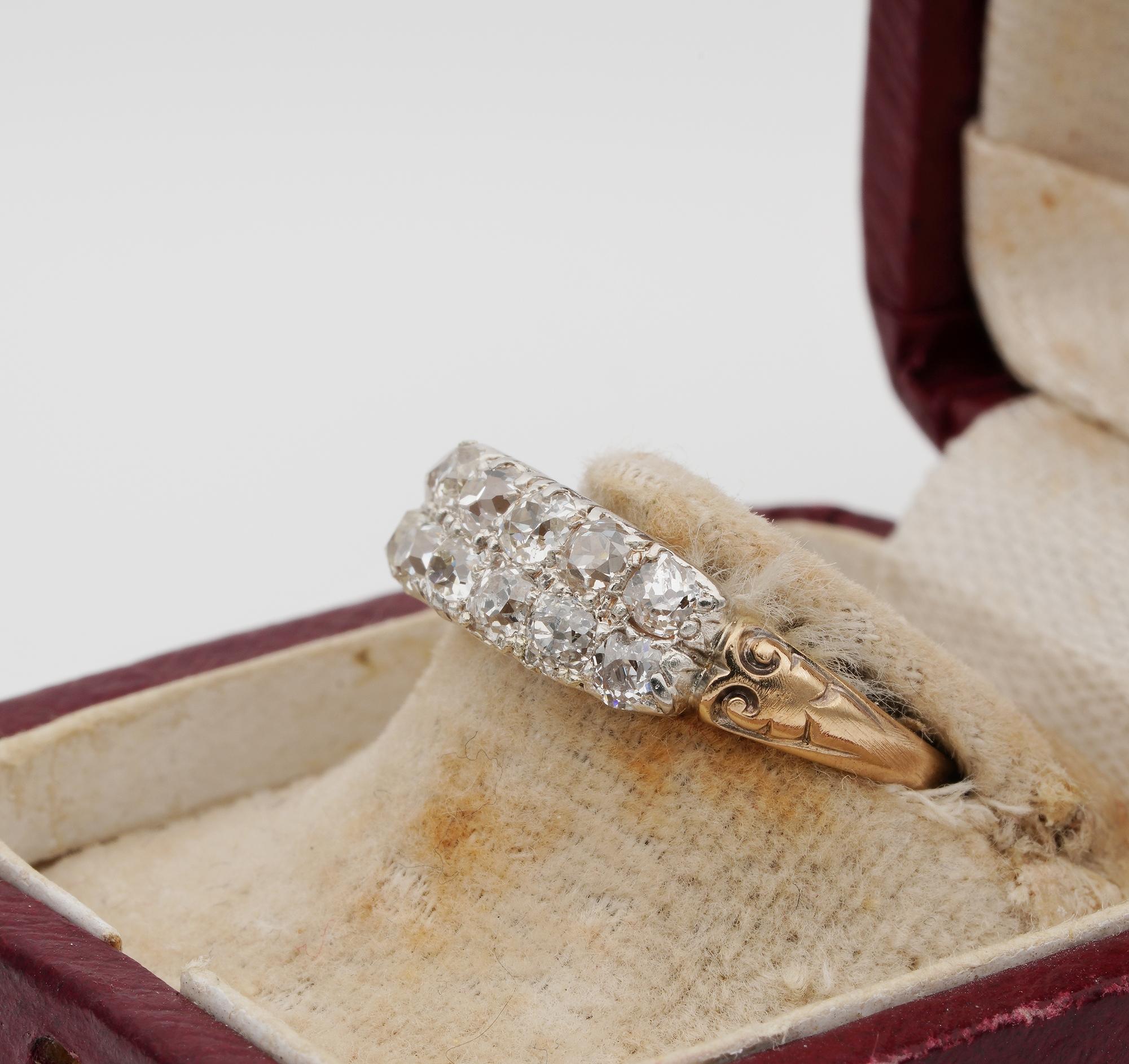 Old Mine Cut Victorian 1.50 Carat Old Mine Diamond Double Row 18 Karat Silver Rare Ring For Sale