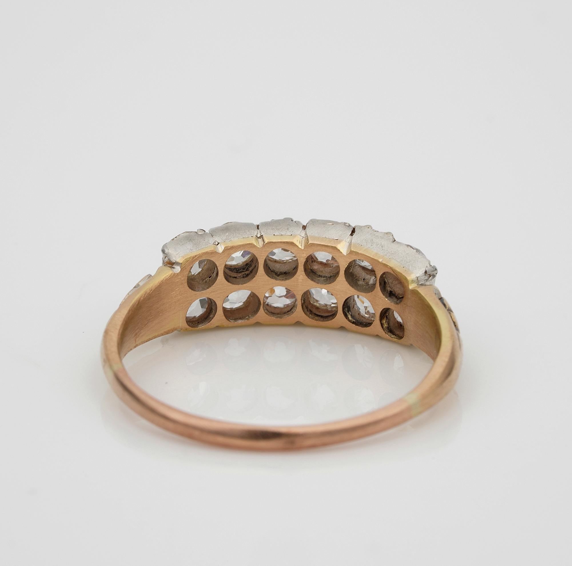 Women's or Men's Victorian 1.50 Carat Old Mine Diamond Double Row 18 Karat Silver Rare Ring For Sale