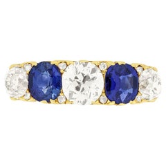 Victorian 1.50ct Diamond and Sapphire Five Stone Ring, c.1880s