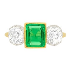 Victorian 1.50 Carat Emerald and Diamond Ring, circa 1880s