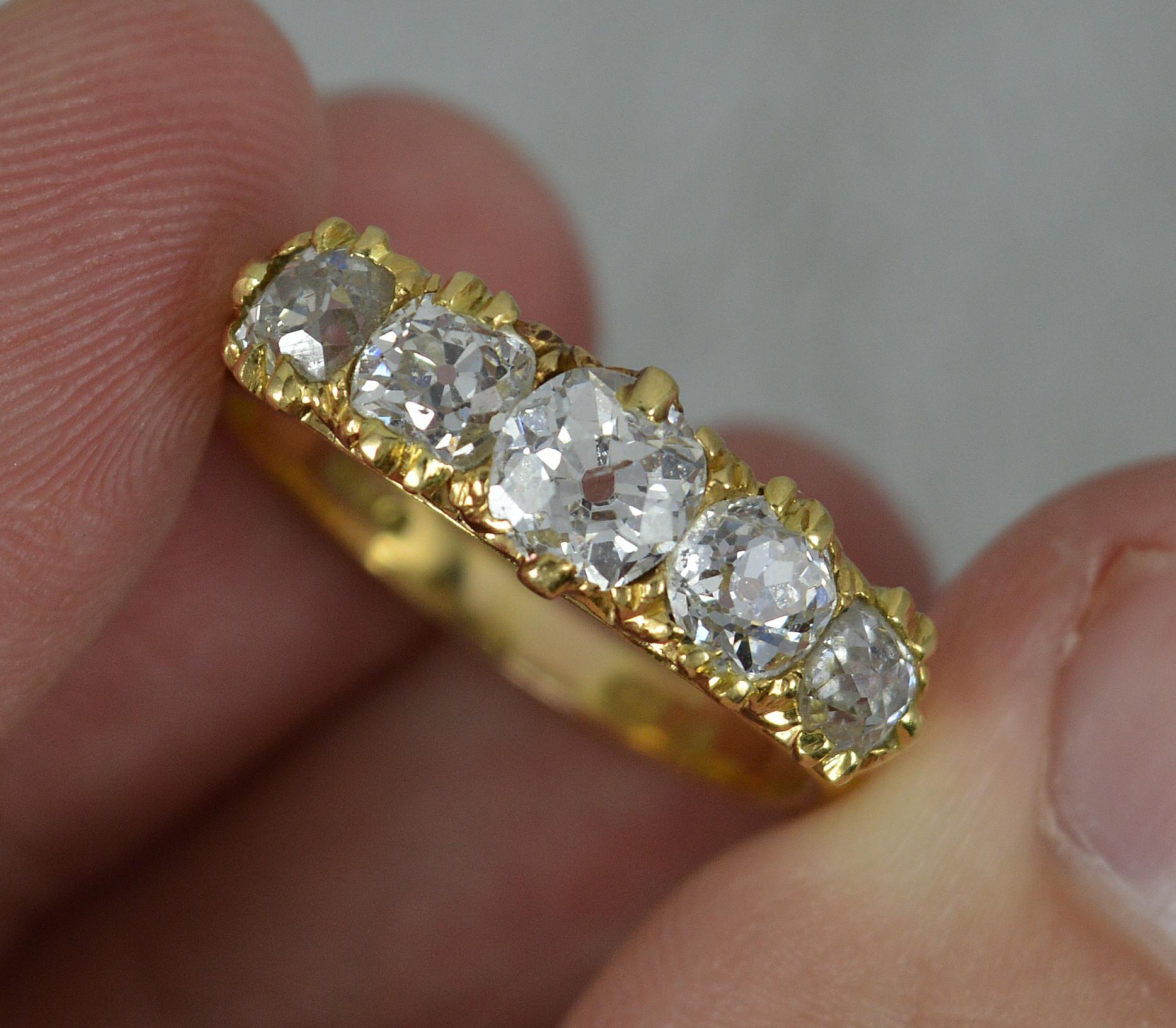 Victorian 1.50ct Old Mine Cut Diamond 18ct Gold Five Stone Stack Ring 4
