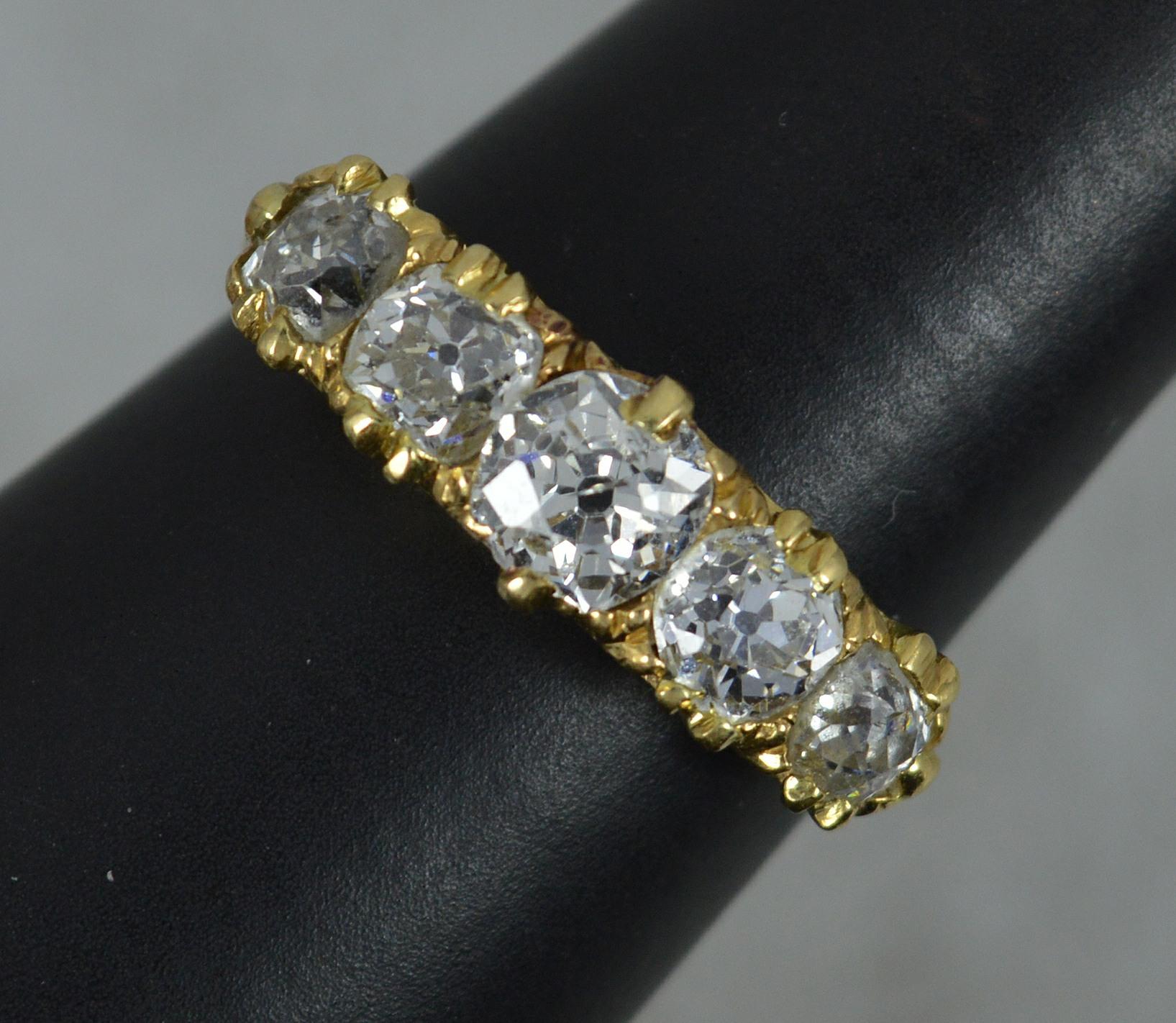 Women's Victorian 1.50ct Old Mine Cut Diamond 18ct Gold Five Stone Stack Ring