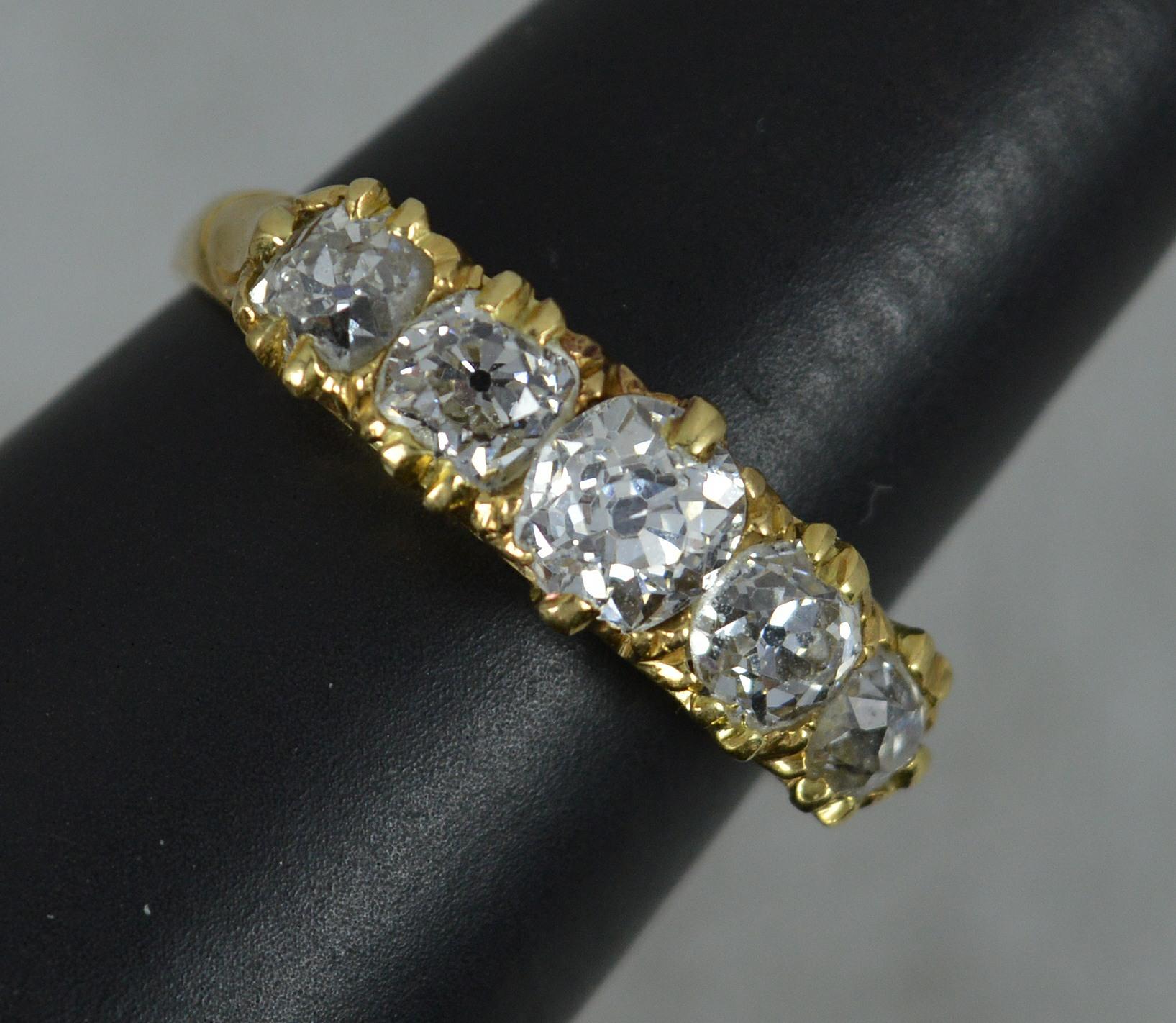 Victorian 1.50ct Old Mine Cut Diamond 18ct Gold Five Stone Stack Ring 1