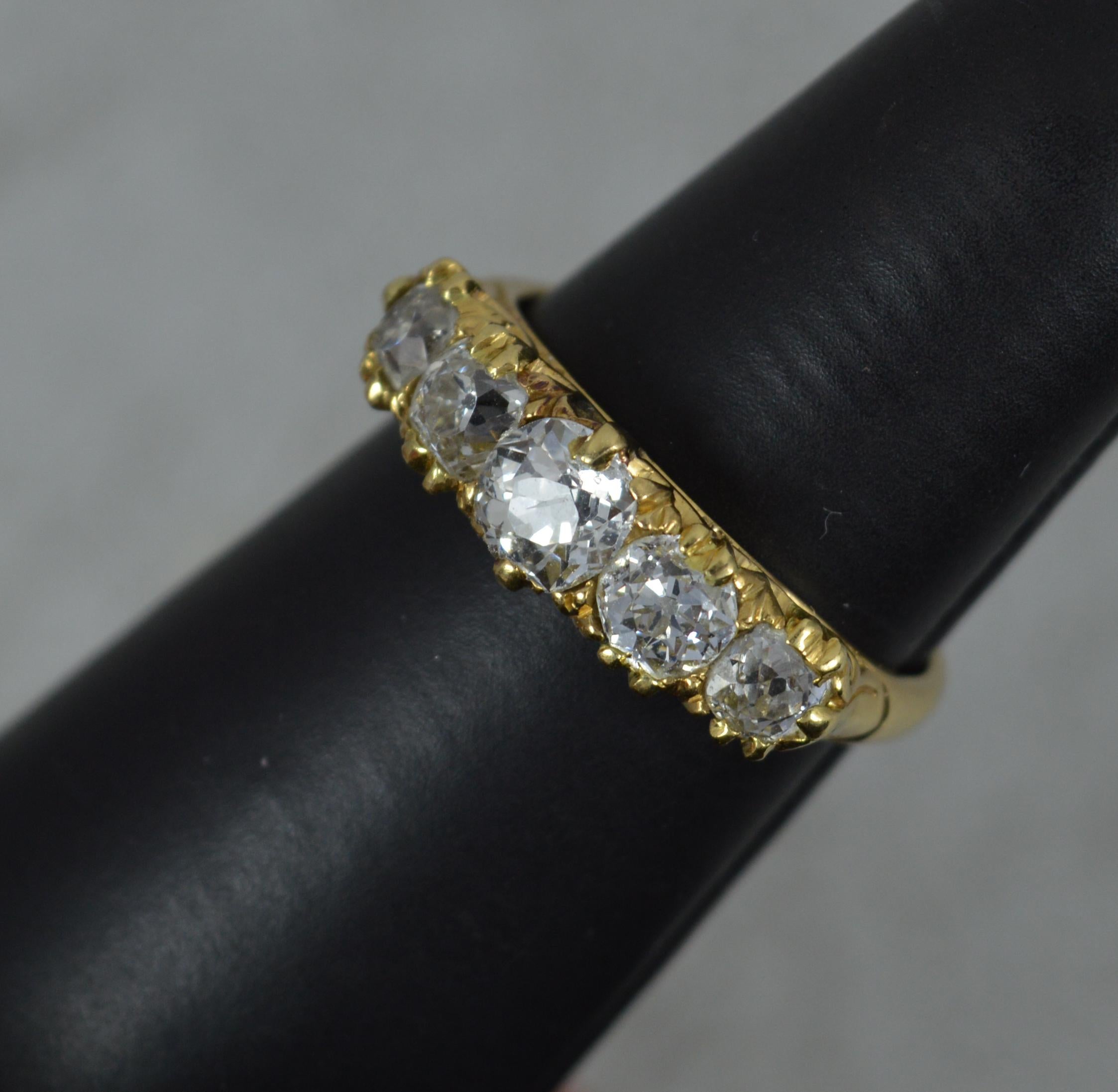 Victorian 1.50ct Old Mine Cut Diamond 18ct Gold Five Stone Stack Ring 2