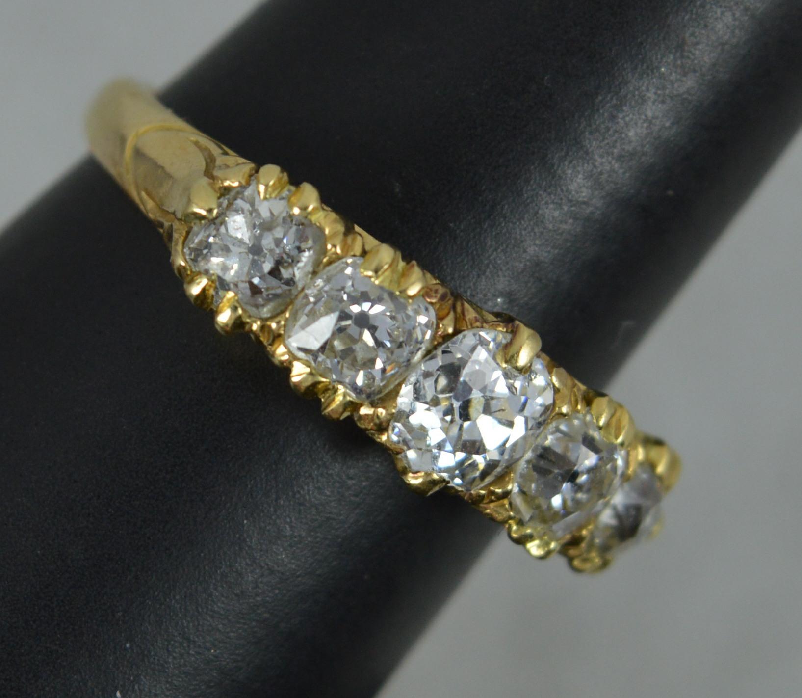 Victorian 1.50ct Old Mine Cut Diamond 18ct Gold Five Stone Stack Ring 3