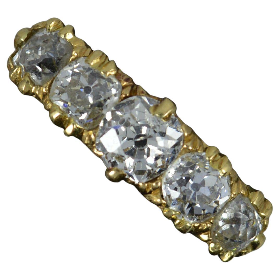 Victorian 1.50ct Old Mine Cut Diamond 18ct Gold Five Stone Stack Ring