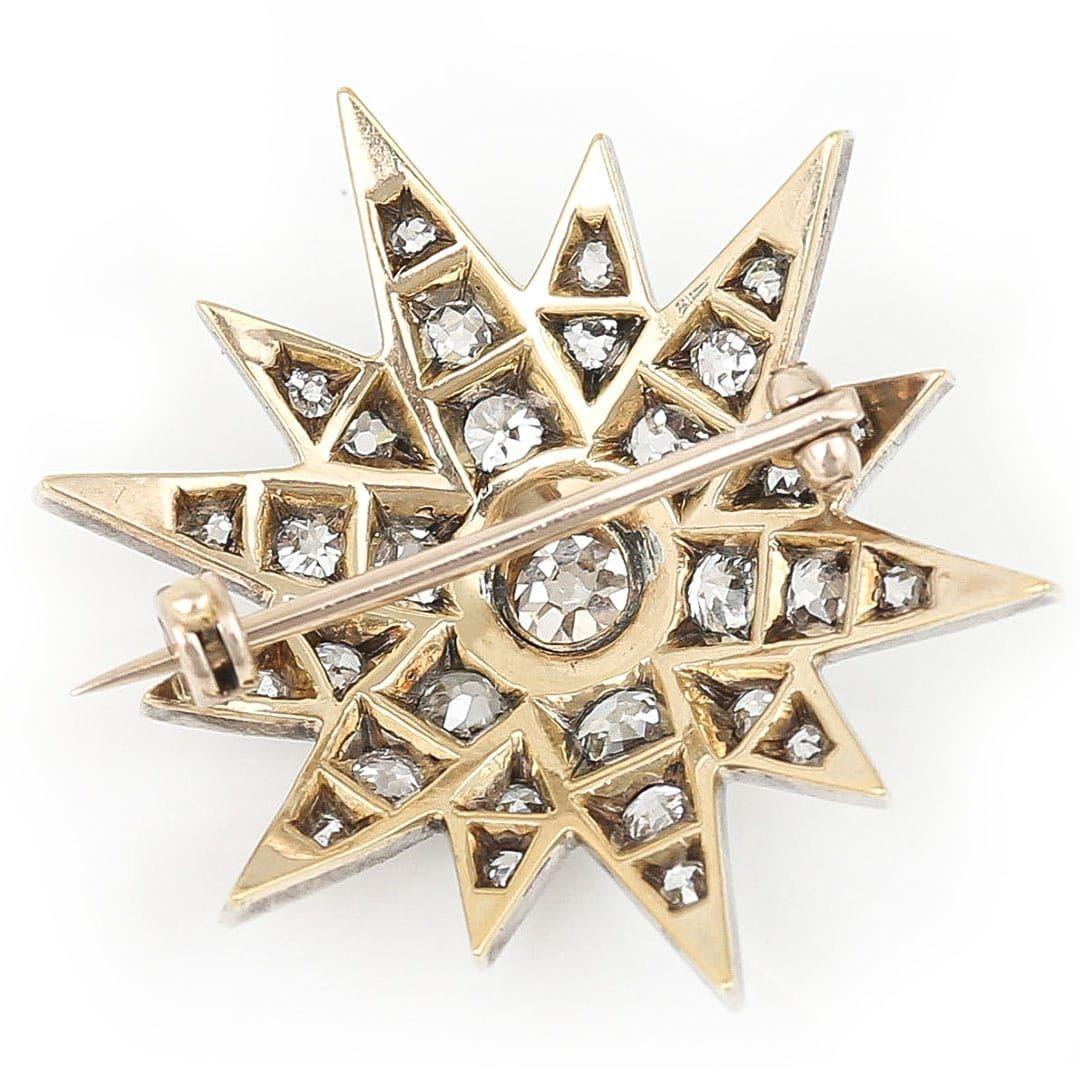 Victorian 1.50ct Old Mine Cut Diamond Star Brooch and Pendant, circa 1880 For Sale 1
