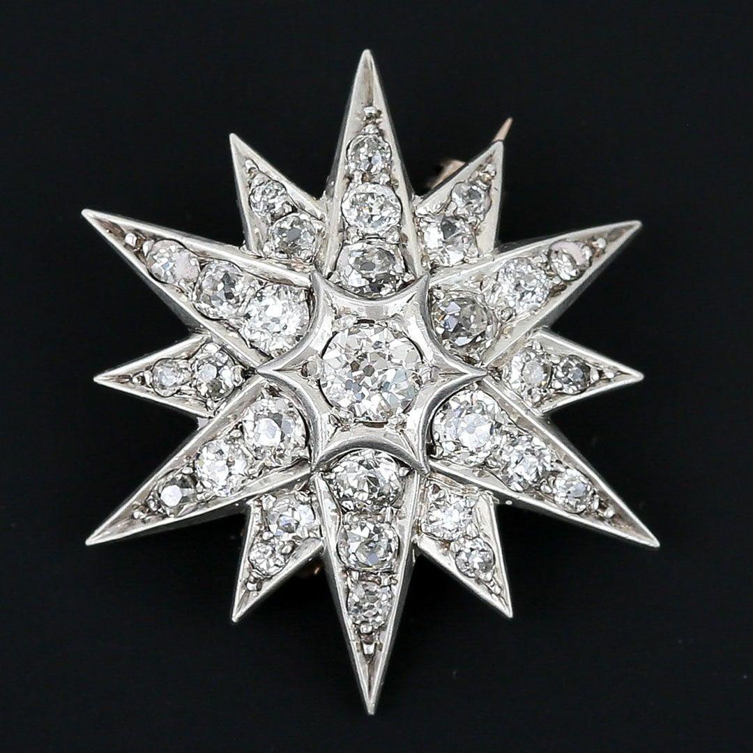 Victorian 1.50ct Old Mine Cut Diamond Star Brooch and Pendant, circa 1880 For Sale 3