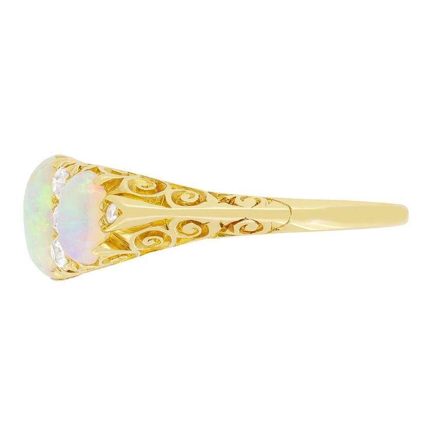 Victorian 1.50ct Opal and Diamond Three Stone Ring, hallmarked 1897 In Good Condition For Sale In London, GB