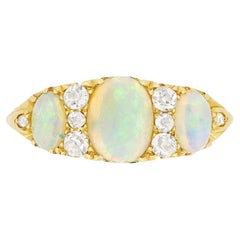 Antique Victorian 1.50ct Opal and Diamond Three Stone Ring, hallmarked 1897