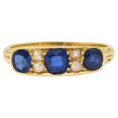 Victorian 1.52 CTW Sapphire Diamond 18K Yellow Gold Antique Scroll Band Ring