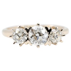Victorian 1.52 CTW Three Stone Diamond Engagement Ring in 14K Yellow Gold