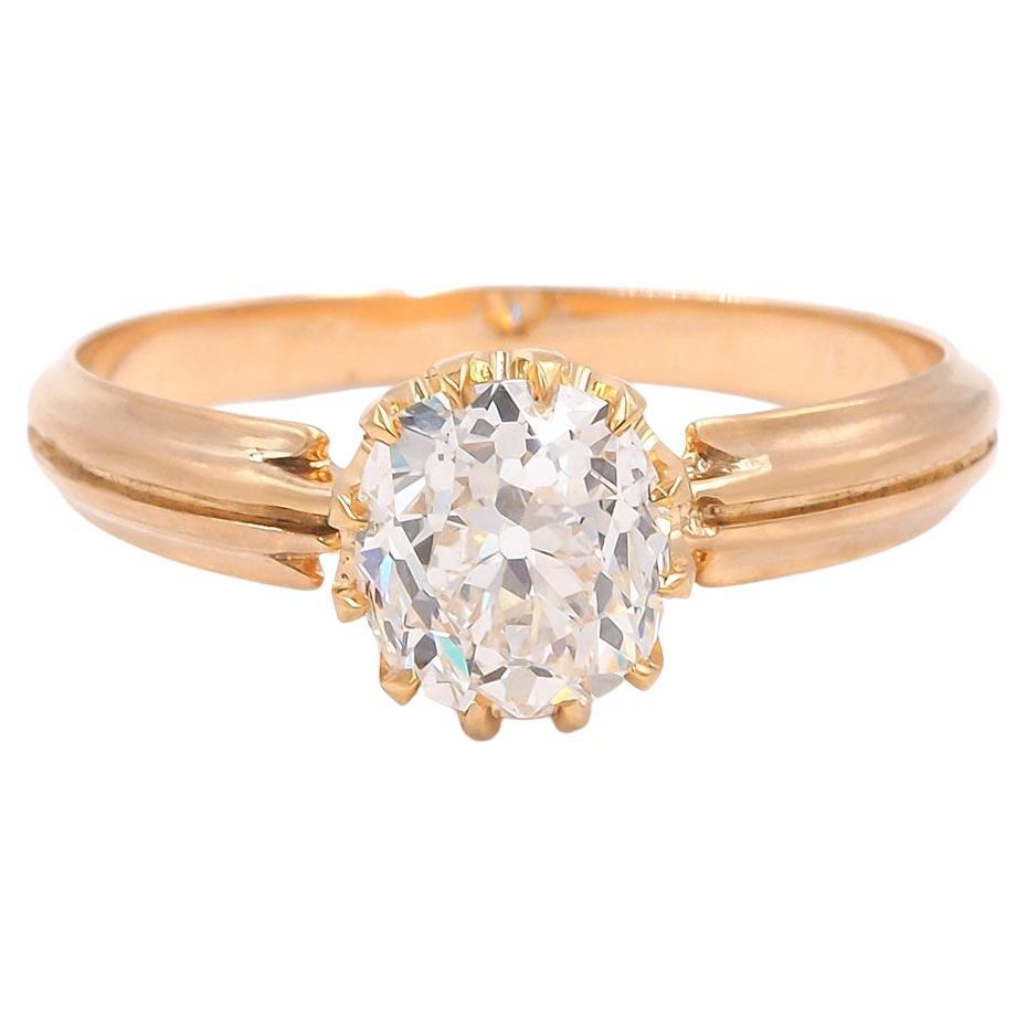 Victorian 1.54 Carat GIA Old Mine Cut Diamond Solitaire Engagement Ring For Sale
