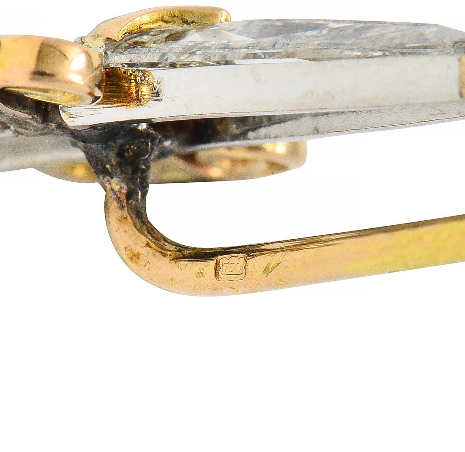 Victorian 1.54 CTW Diamond Platinum 18 Karat Gold Antique Dagger Stickpin For Sale 1