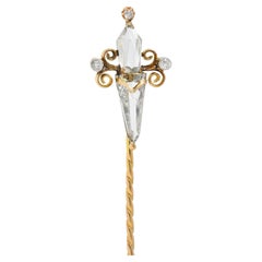 Antike viktorianische 1,54 Karat Diamant Platin 18 Karat Gold Antike Dagger Stickpin