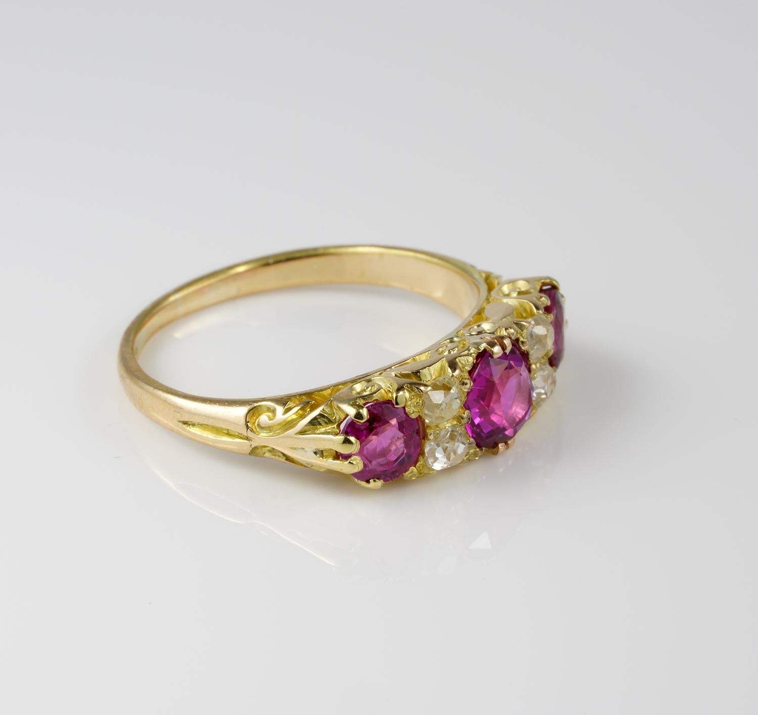 Oval Cut Victorian 1.55 Ct Natural Ruby .40 Ct Old Diamond 18 KT Ring For Sale
