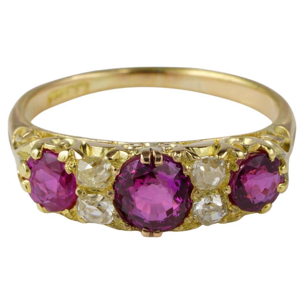 Victorian 1.55 Ct Natural Ruby .40 Ct Old Diamond 18 KT Ring For Sale