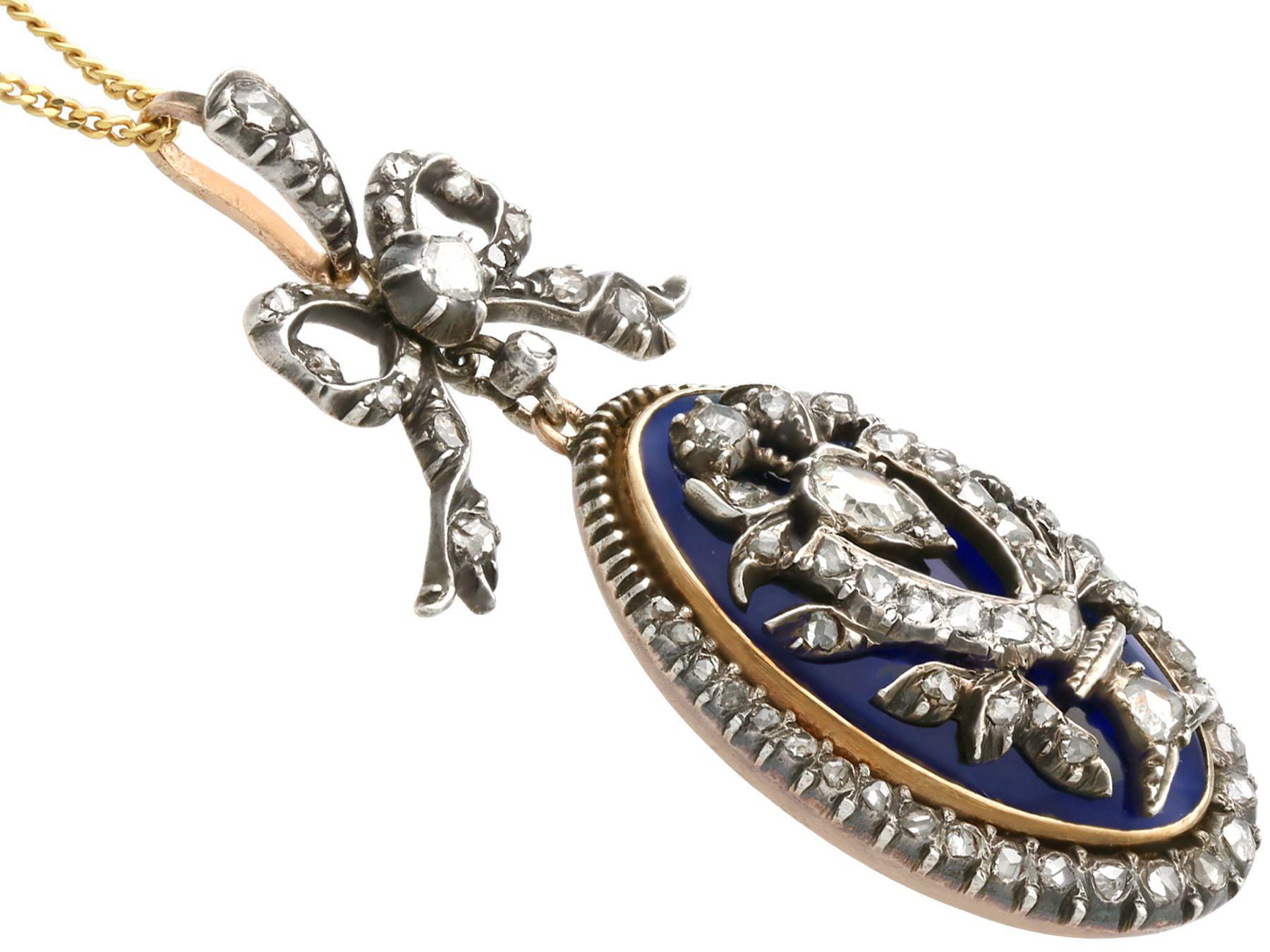 Women's or Men's Antique Victorian 1.57 Carat Diamond Enamel Yellow Gold Pendant For Sale