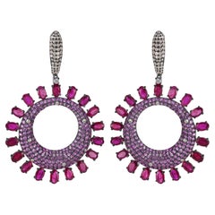 Victorian 15.72 Cttw. Pink Sapphire, Ruby and Diamond Dangle Earrings 