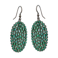 Victorian 15.8cttw. Emerald Dangle Earrings in 925 Sterling Silver