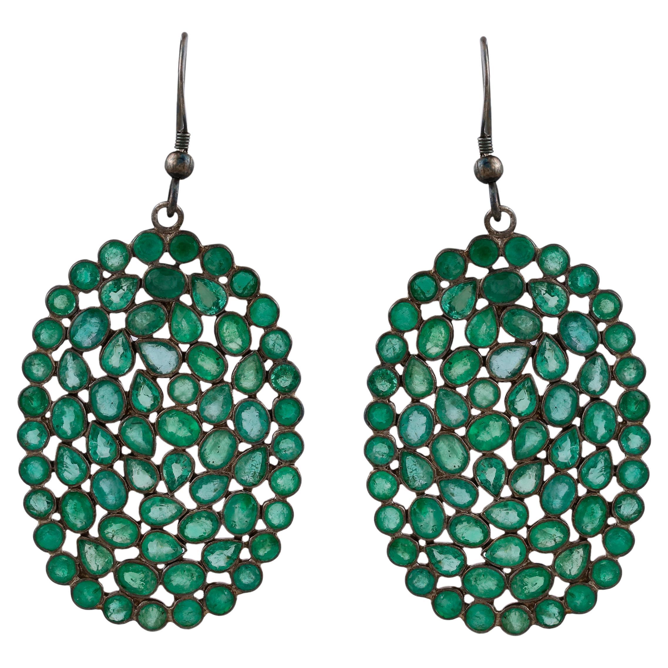 Victorian 15.8cttw. Emerald Dangle Earrings in 925 Sterling Silver
