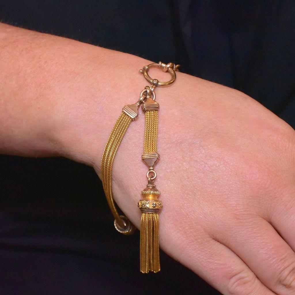 Please note, chains and boxes are for display only unless otherwise stated.

A striking piece of jewellery from the Victorian era, these antique ladies Albertina fob chains typically date from the mid to late 19th century, and were used to hold a