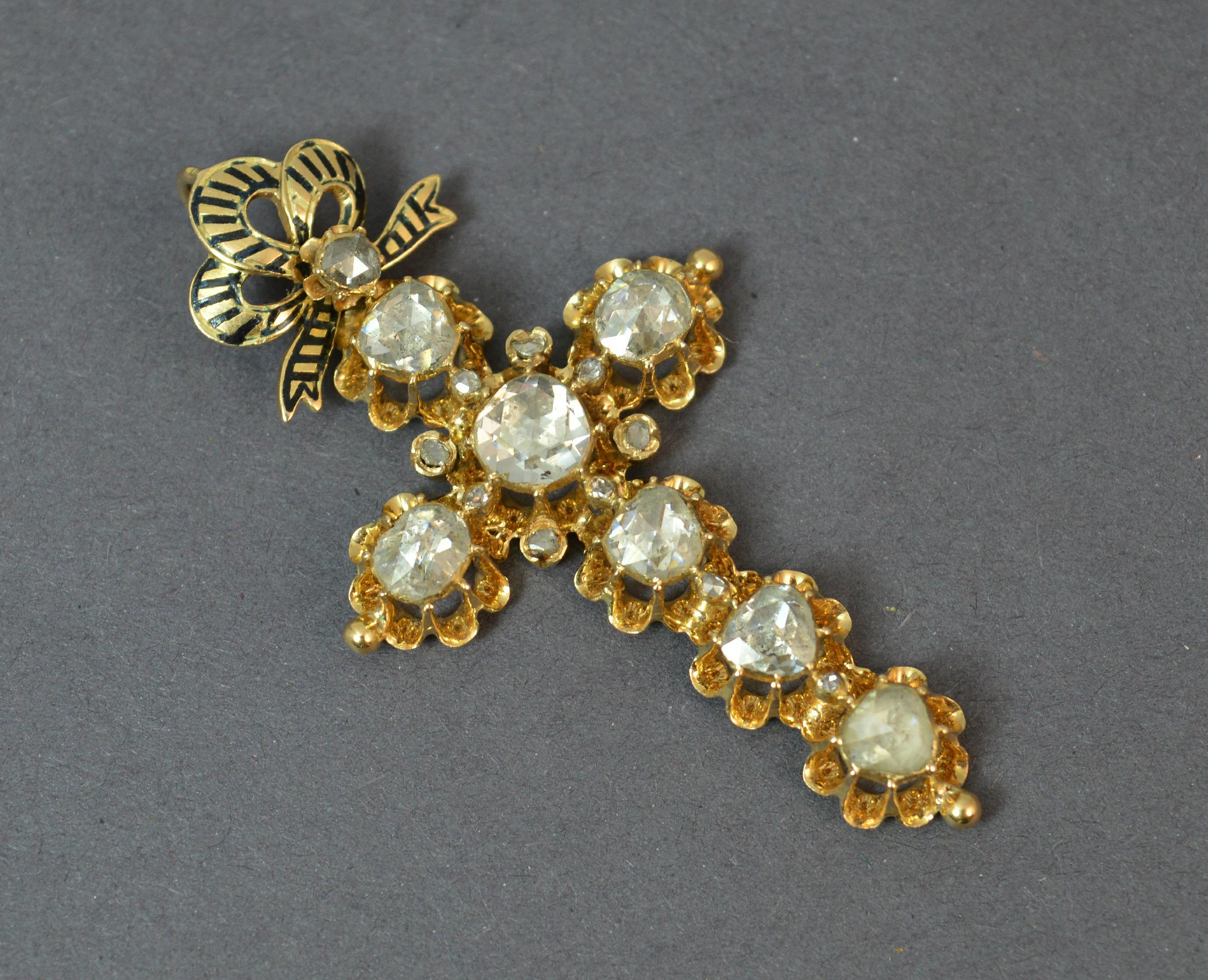Victorian 15 Carat Gold 4 Carat Rose Cut Diamond Cross Pendant 6