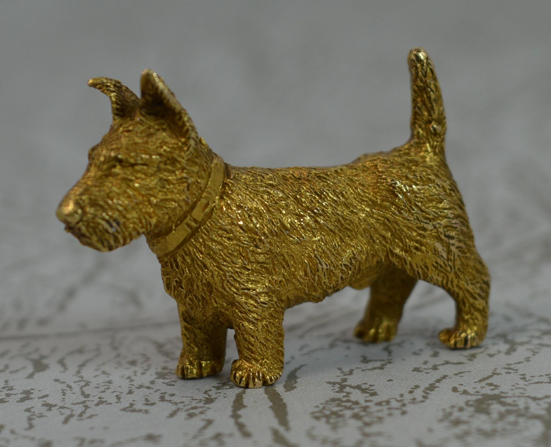 Victorian 15 Carat Gold Alabaster & Wilson Scottish Scottie Terrier Brooch 8
