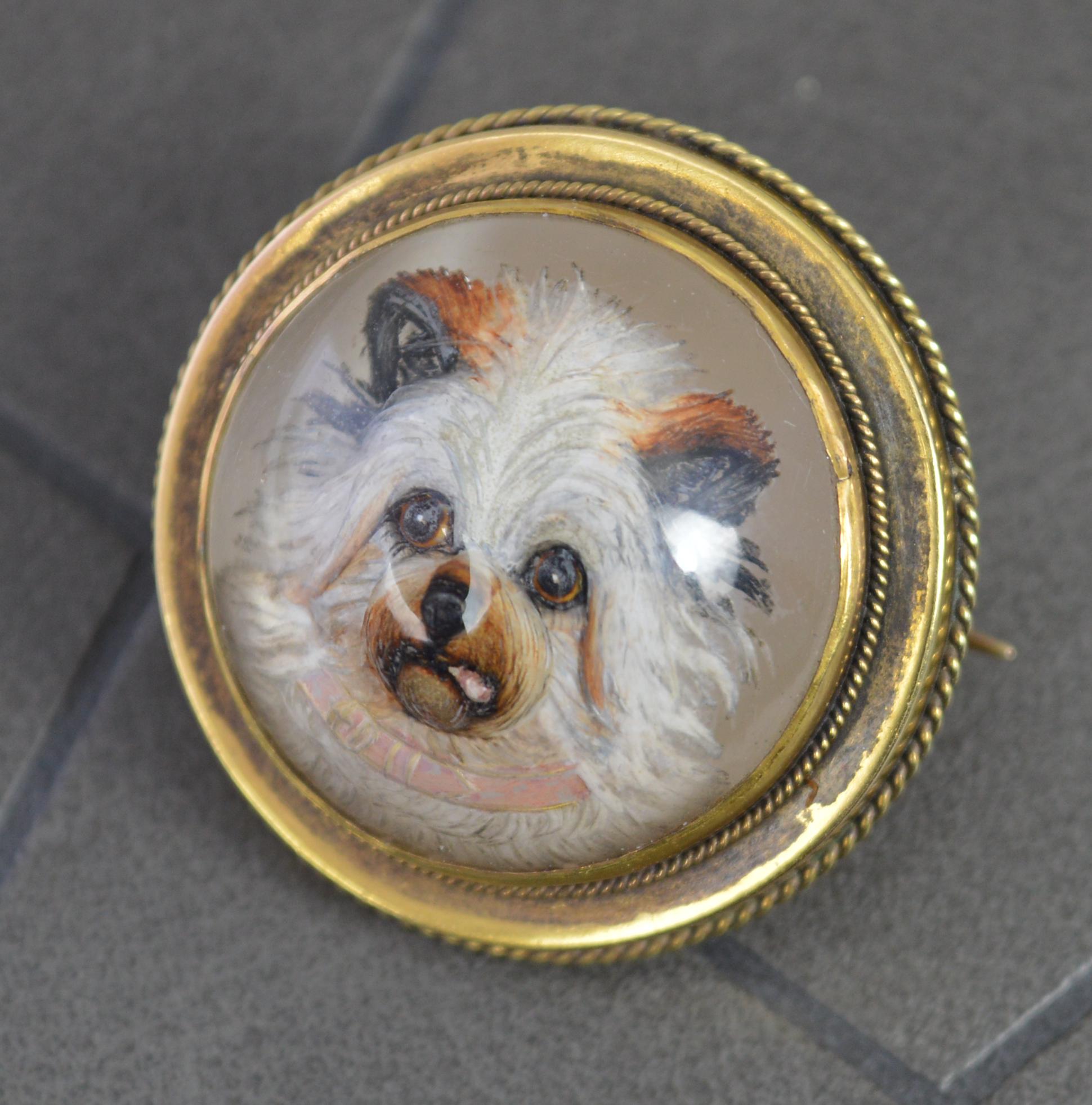 Victorian 15ct Gold and Essex Crystal Reverse Intaglio Dog Portrait Brooch c1860 5