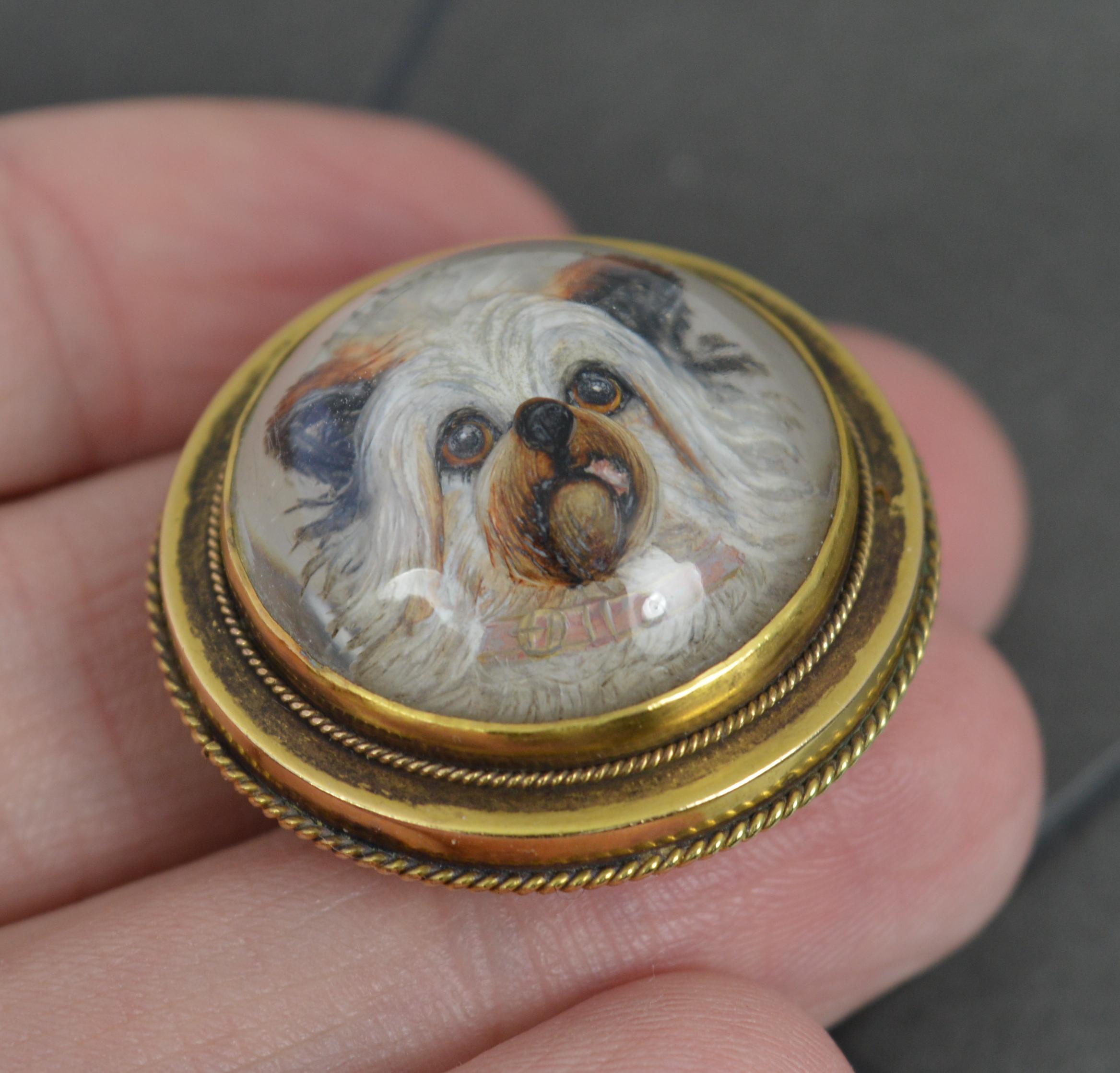 Victorian 15ct Gold and Essex Crystal Reverse Intaglio Dog Portrait Brooch c1860 For Sale 6