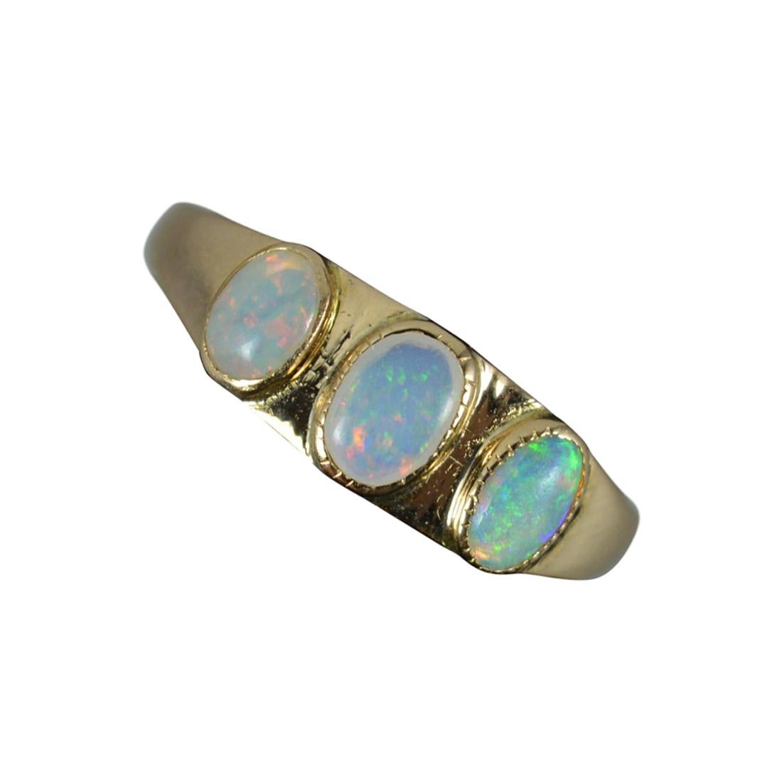 Victorian 15ct Gold and Natural Opal Trilogy Ring