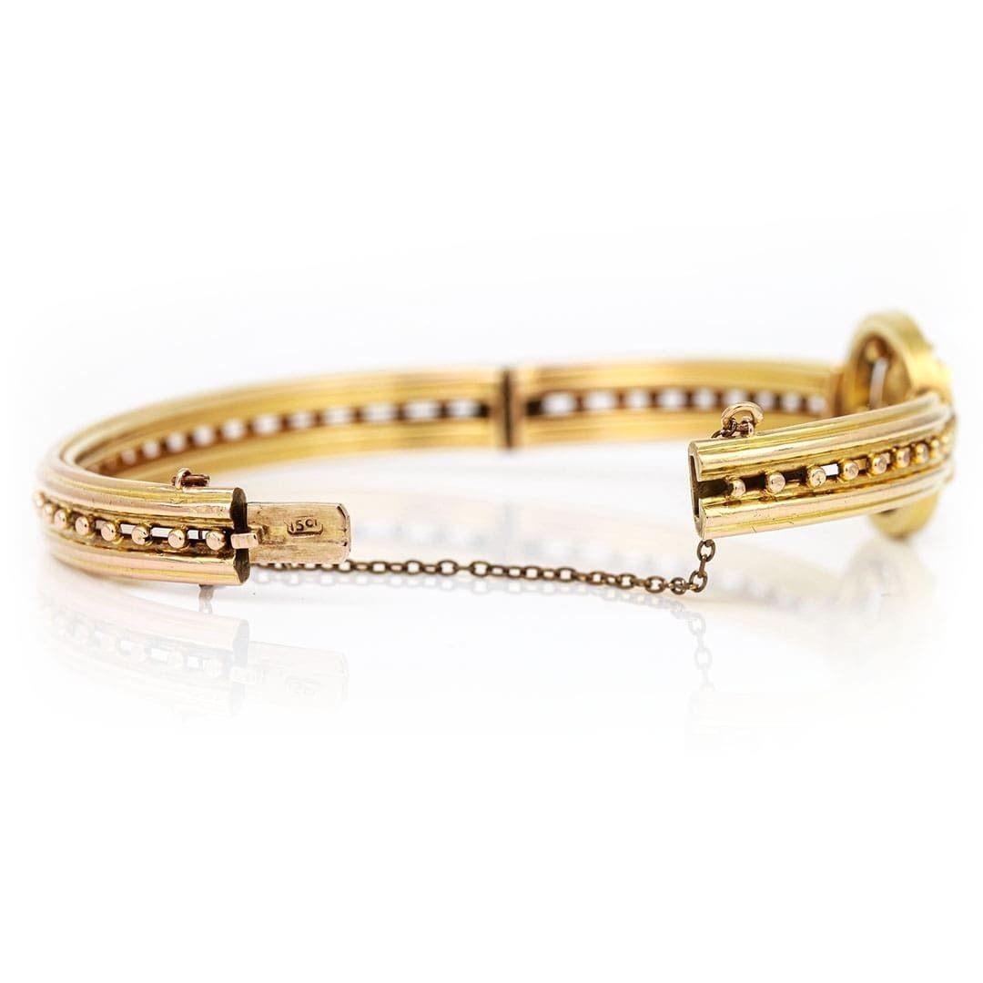 Victorian 15ct Gold and Old Mine Cut Diamond Beaded Bangle, Circa 1870 For Sale 7