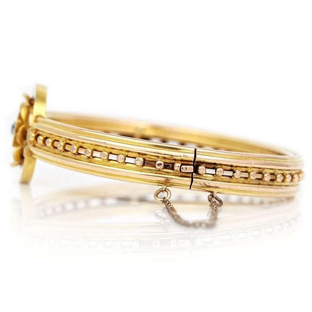 Women's Victorian 15ct Gold and Old Mine Cut Diamond Beaded Bangle, Circa 1870 For Sale