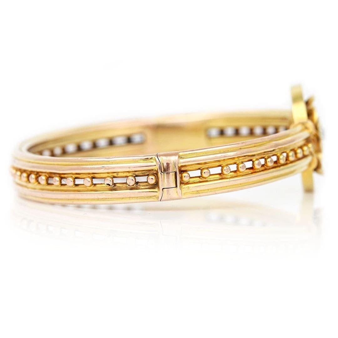 Victorian 15ct Gold and Old Mine Cut Diamond Beaded Bangle, Circa 1870 2