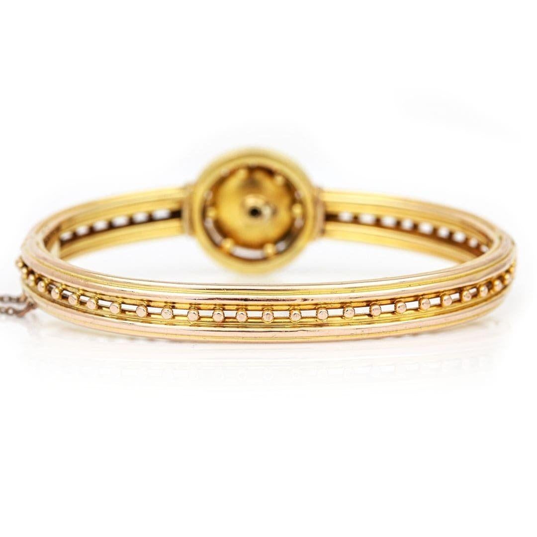 Victorian 15ct Gold and Old Mine Cut Diamond Beaded Bangle, Circa 1870 4