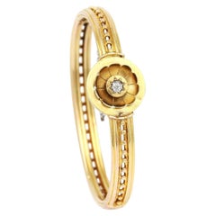 Victorian 15ct Gold and Old Mine Cut Diamond Beaded Bangle, Circa 1870